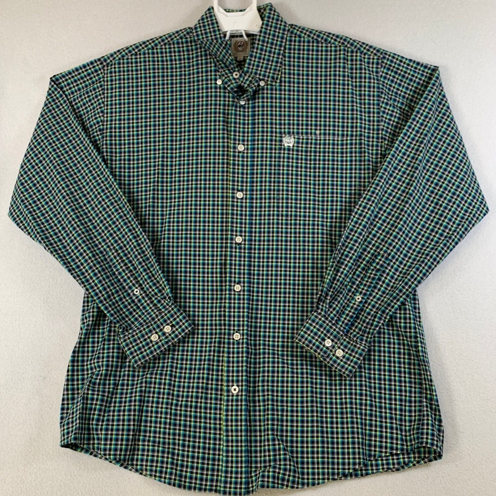 CINCH Men's M Blue Black Yellow Plaid Long Sleeve Button Down Western Shirt